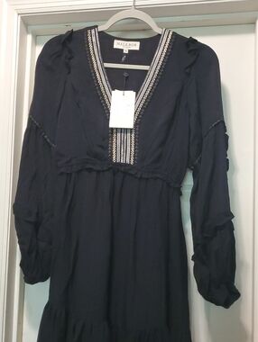 NWT-Hale Bob Black Maxi Dress with Ivory Embroidery Accents